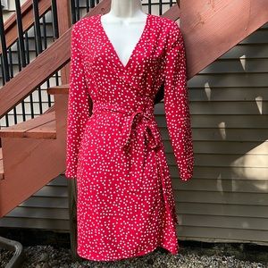 NWT Banana Republic wrap dress, red / white polka dots, Size 0